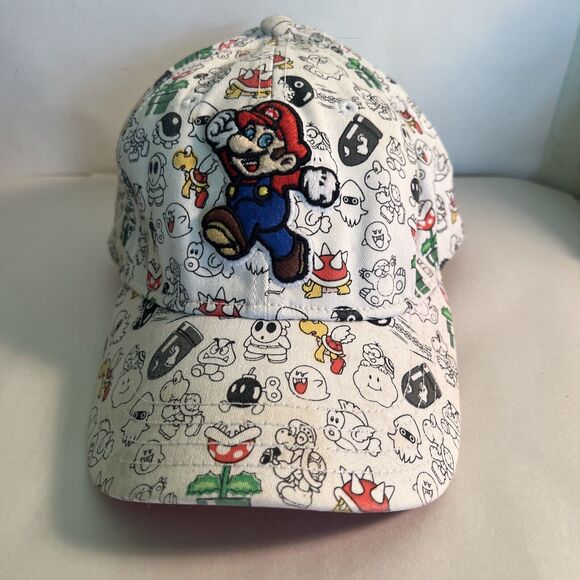 Super Mario Cap Flex Fitted White Mario Embroidered Med/Lg - Picture 1 of 11